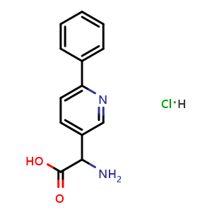 Chemical structure of 2-Amino-2-(6-phenyl-3-pyridyl)acetic acid hydrochloride , CAS 1134915-37-9, AChemBlock X190764