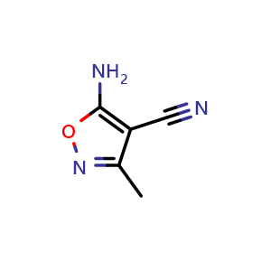 Chemical structure of 5-Amino-3-methyl-1,2-oxazole-4-carbonitrile , CAS 35261-01-9, AChemBlock X190838