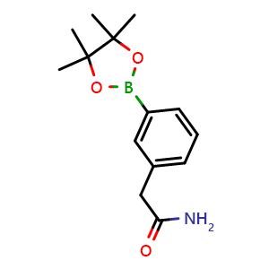 Chemical structure of 2-(3-(4,4,5,5-tetramethyl-1,3,2-dioxaborolan-2-yl)phenyl)acetamide , CAS 843646-72-0, AChemBlock X190872