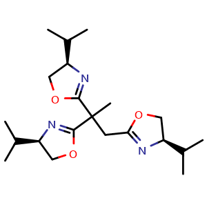Chemical structure of 1,2,2-Tris[(R)-4-isopropyl-4,5-dihydro-2-oxazolyl]propane , AChemBlock X190901