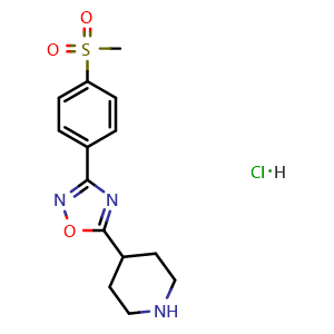 Chemical structure of 3-[4-(Methylsulfonyl)phenyl]-5-(4-piperidyl)-1,2,4-oxadiazole hydrochloride , CAS 2006277-44-5, AChemBlock X190908