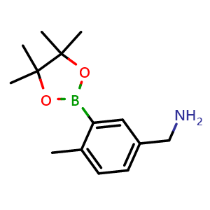 Chemical structure of (4-methyl-3-(4,4,5,5-tetramethyl-1,3,2-dioxaborolan-2-yl)phenyl)methanamine , CAS 1011460-69-7, AChemBlock X191014