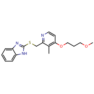 Chemical structure of 2-[[[4-(3-Methoxypropoxy)-3-methyl-2-pyridyl]methyl]thio]benzimidazole , CAS 117977-21-6, AChemBlock X191017