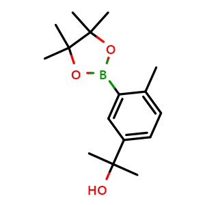 Chemical structure of 2-(4-methyl-3-(4,4,5,5-tetramethyl-1,3,2-dioxaborolan-2-yl)phenyl)propan-2-ol , CAS 1345961-02-5, AChemBlock X191022
