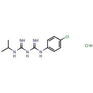 Chemical structure of N1-(4-Chlorophenyl)-N5-isopropylbiguanide hydrochloride , CAS 637-32-1, AChemBlock X191073