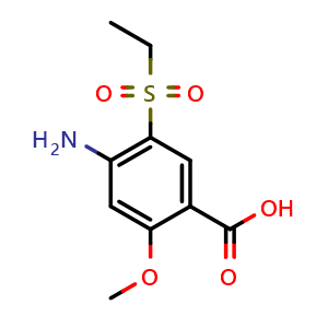 Chemical structure of 4-Amino-5-(ethylsulfonyl)-2-methoxybenzoic acid , CAS 71675-87-1, AChemBlock X191080