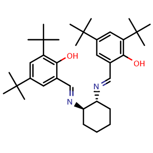 Chemical structure of (R,R)-(-)-N,N'-Bis(3,5-di-tert-butylsalicylidene)-1,2-cyclohexanediamine , CAS 135616-40-9, AChemBlock X191290