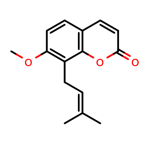 Chemical structure of 7-Methoxy-8-(3-methylbut-2-en-1-yl)-2H-chromen-2-one , CAS 484-12-8, AChemBlock X191322