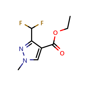 Chemical structure of Ethyl 3-(Difluoromethyl)-1-methyl-4-pyrazolecarboxylate , CAS 141573-95-7, AChemBlock X191325
