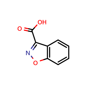 Chemical structure of 1,2-Benzisoxazole-3-carboxylic acid , CAS 28691-47-6, AChemBlock X191332
