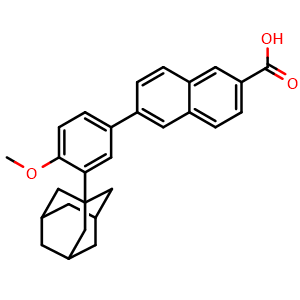 Chemical structure of 6-[3-(1-Adamantyl)-4-methoxyphenyl]naphthalene-2-carboxylic acid , CAS 106685-40-9, AChemBlock X191411