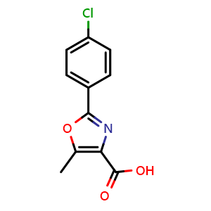 Chemical structure of 2-(4-chlorophenyl)-5-methyl-1,3-oxazole-4-carboxylic acid , CAS 2940-23-0, AChemBlock X191413