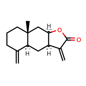 Chemical structure of (3aR,4aS,8aR,9aR)-8a-Methyl-3,5-dimethylenedecahydronaphtho[2,3-b]furan-2(3H)-one , CAS 470-17-7, AChemBlock X191417