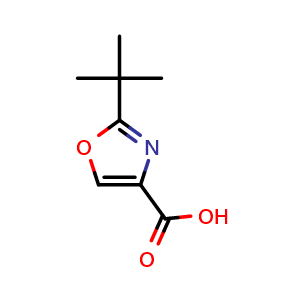 Chemical structure of 2-(tert-Butyl)oxazole-4-carboxylic acid , CAS 1060816-08-1, AChemBlock X191438