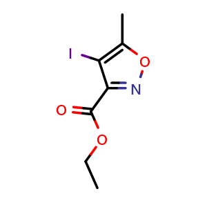 Chemical structure of Ethyl 4-iodo-5-methylisoxazole-3-carboxylate , CAS 1356600-24-2, AChemBlock X191439