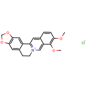 Chemical structure of Berberine Chloride , CAS 633-65-8, AChemBlock X191441
