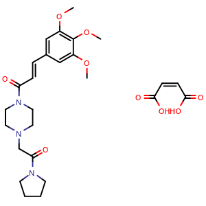 Chemical structure of 1-[4-[2-Oxo-2-(1-pyrrolidinyl)ethyl]-1-piperazinyl]-3-(3,4,5-trimethoxyphenyl)-2-propen-1-one Maleate , AChemBlock X191481