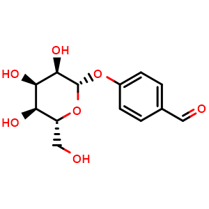 Chemical structure of 4-[[(2S,3R,4R,5S,6R)-3,4,5-Trihydroxy-6-(hydroxymethyl)tetrahydro-2H-pyran-2-yl]oxy]benzaldehyde , CAS 80154-34-3, AChemBlock X191537