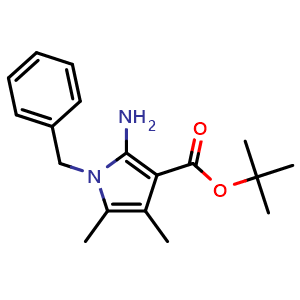 Chemical structure of 1-Benzyl-2-amino-3-tert-butoxycarbonyl-4,5-dimethylpyrrole , CAS 100066-79-3, AChemBlock X191557