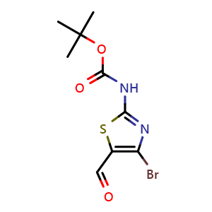 Chemical structure of tert-Butyl (4-bromo-5-formylthiazol-2-yl)carbamate , CAS 944805-17-8, AChemBlock X191573