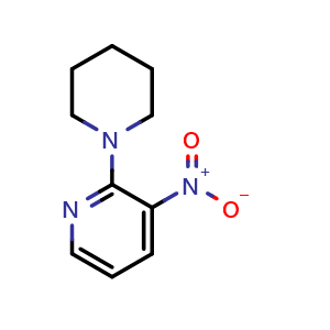 Chemical structure of 3-Nitro-2-(1-piperidinyl)pyridine , CAS 26930-71-2, AChemBlock X191576