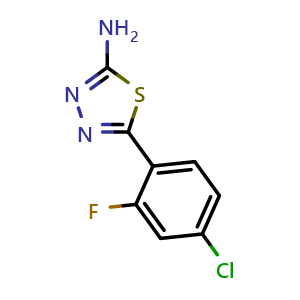 Chemical structure of 2-Amino-5-(4-chloro-2-fluorophenyl)-1,3,4-thiadiazole , CAS 635301-09-6, AChemBlock X191597