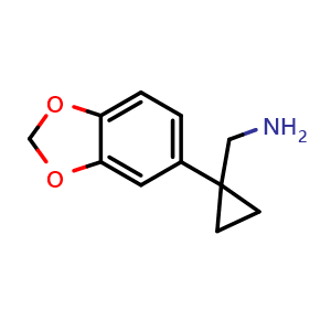 Chemical structure of 1-(1,3-Benzodioxol-5-yl)cyclopropanemethanamine , CAS 221137-44-6, AChemBlock X191610