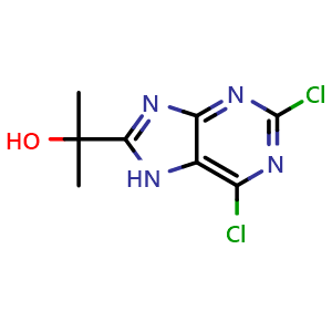 Chemical structure of 2-(2,6-Dichloro-8-purinyl)-2-propanol , CAS 1382981-71-6, AChemBlock X191633