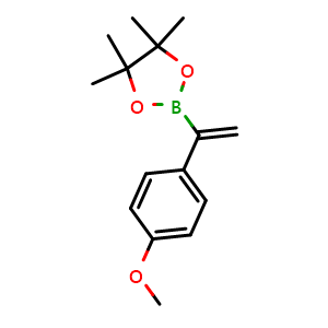 Chemical structure of 2-(1-(4-methoxyphenyl)vinyl)-4,4,5,5-tetramethyl-1,3,2-dioxaborolane , CAS 1038849-76-1, AChemBlock X191640