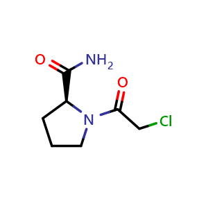 Chemical structure of (S)-1-(2-Chloroacetyl)pyrrolidine-2-carboxamide , CAS 214398-99-9, AChemBlock X191778