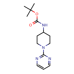 Chemical structure of N-Boc-1-(2-pyrimidinyl)piperidin-4-amine , CAS 596817-38-8, AChemBlock X191908