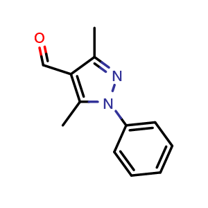Chemical structure of 3,5-Dimethyl-1-phenylpyrazole-4-carbaldehyde , CAS 22042-79-1, AChemBlock X191913