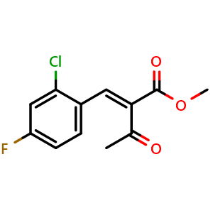 Chemical structure of Methyl 2-(2-Chloro-4-fluorobenzylidene)-3-oxobutanoate , CAS 298709-35-0, AChemBlock X191994