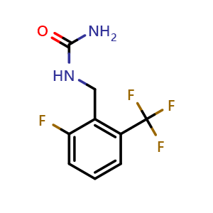 Chemical structure of 1-[2-Fluoro-6-(trifluoromethyl)benzyl]urea , CAS 830346-46-8, AChemBlock X192072