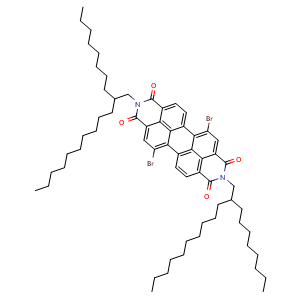 Chemical structure of 5,12-Dibromo-2,9-bis(2-octyldodecyl)anthra[2,1,9-def:6,5,10-d'e'f']diisoquinoline-1,3,8,10(2H,9H)-tetraone , CAS 1100243-37-5, AChemBlock X192097
