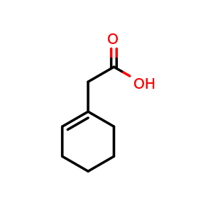 Chemical structure of 1-Cyclohexenylacetic acid , CAS 18294-87-6, AChemBlock X192147