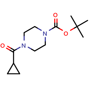 Chemical structure of (4-Boc-1-piperazinyl)(cyclopropyl)methanone , CAS 414910-15-9, AChemBlock X192180