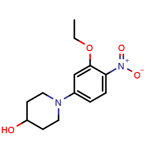 Chemical structure of 1-(3-Ethoxy-4-nitrophenyl)-4-piperidinol , CAS 1089283-25-9, AChemBlock X192265