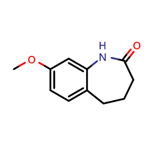 Chemical structure of 8-Methoxy-4,5-dihydro-1H-benzo[b]azepin-2(3H)-one , CAS 22246-83-9, AChemBlock X192293