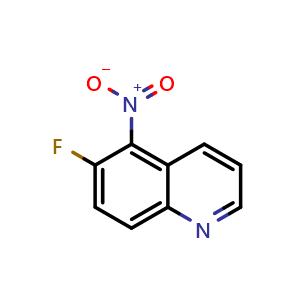 Chemical structure of 6-fluoro-5-nitroquinoline , CAS 236092-96-9, AChemBlock X192299