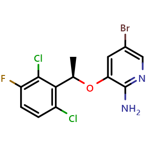 Chemical structure of (R)-5-bromo-3-(1-(2,6-dichloro-3-fluorophenyl)ethoxy)pyridin-2-amine (Crizotinib Impurity) , CAS 877399-00-3, AChemBlock X192339