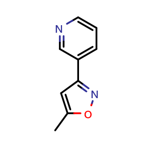 Chemical structure of 5-Methyl-3-(pyridin-3-yl)isoxazole , CAS 85903-32-8, AChemBlock X192352