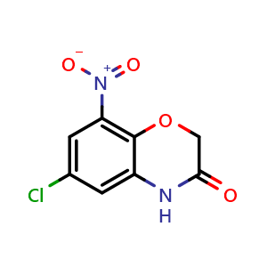 Chemical structure of 6-Chloro-8-nitro-2H-benzo[b][1,4]oxazin-3(4H)-one , CAS 870064-73-6, AChemBlock X192371