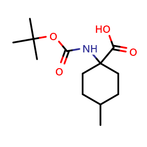 Chemical structure of 1-(Boc-amino)-4-methylcyclohexanecarboxylic acid , CAS 199330-69-3, AChemBlock X192416