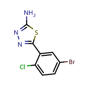 Chemical structure of 5-(5-Bromo-2-chlorophenyl)-1,3,4-thiadiazol-2-amine , CAS 299442-88-9, AChemBlock X192419