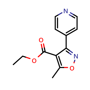 Chemical structure of ethyl 5-methyl-3-(pyridin-4-yl)-1,2-oxazole-4-carboxylate , CAS 479077-33-3, AChemBlock X192437