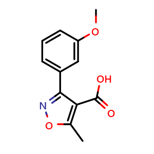 Chemical structure of 3-(3-methoxyphenyl)-5-methyl-1,2-oxazole-4-carboxylic acid , CAS 93002-09-6, AChemBlock X192480