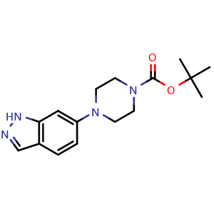 Chemical structure of 6-(4-Boc-1-piperazinyl)-1H-indazole , CAS 744219-43-0, AChemBlock X192554