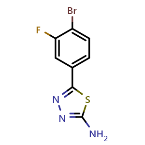 Chemical structure of 5-(4-bromo-3-fluorophenyl)-1,3,4-thiadiazol-2-amine , CAS 1250946-06-5, AChemBlock X192581