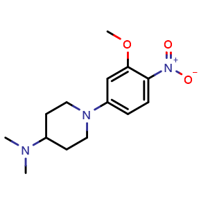 Chemical structure of 1-(3-Methoxy-4-nitrophenyl)-N,N-dimethylpiperidin-4-amine , CAS 1089279-90-2, AChemBlock X192616